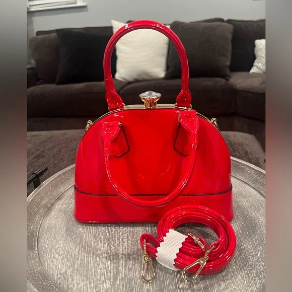 Women red fancy shoulder bag/10x7x5in - Picture 4 of 10